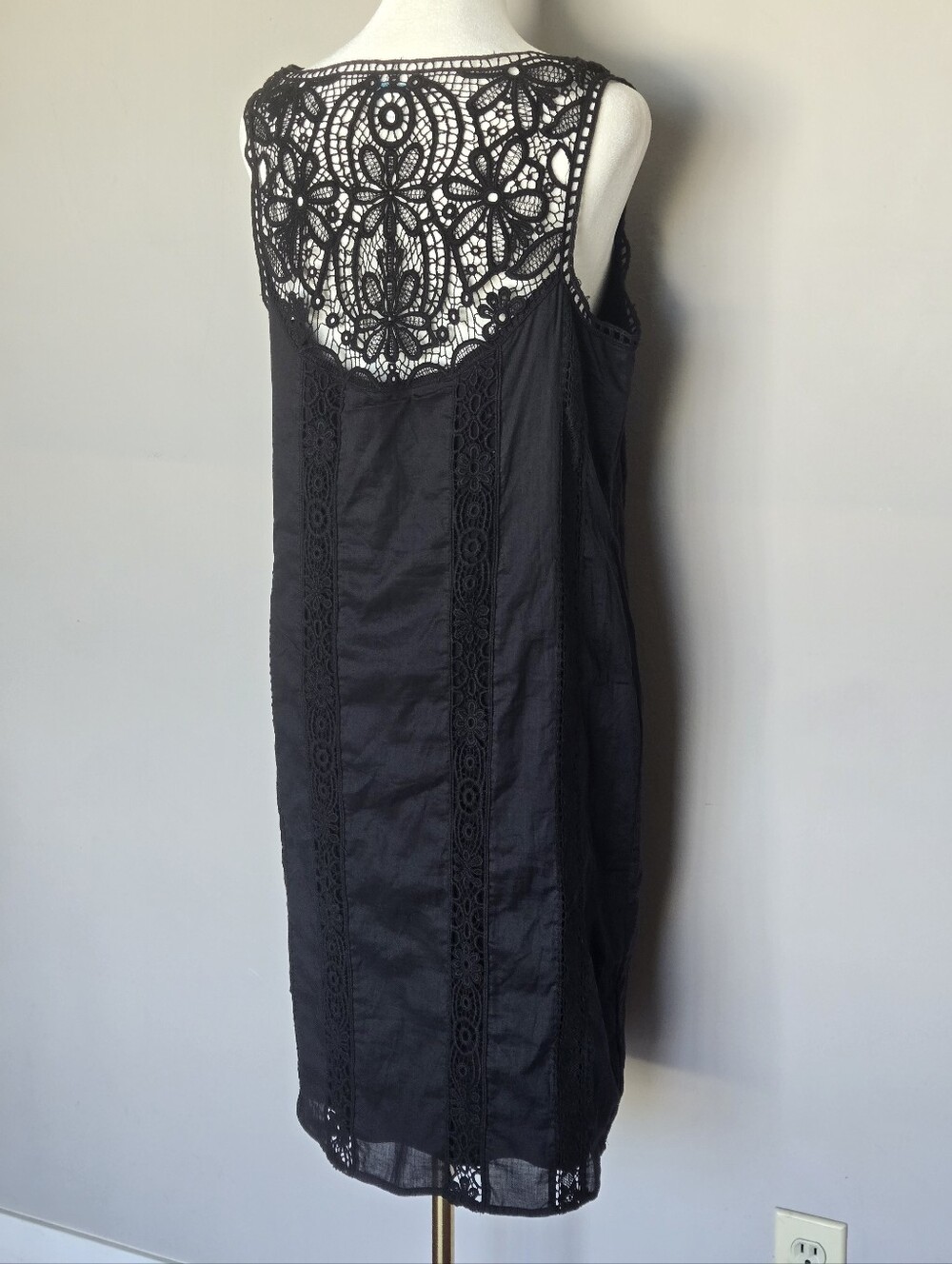 Sundance Amira Black Lace Yoke Crochet Bohemian Sleeveless Mini Dress Size M - Picture 7 of 11